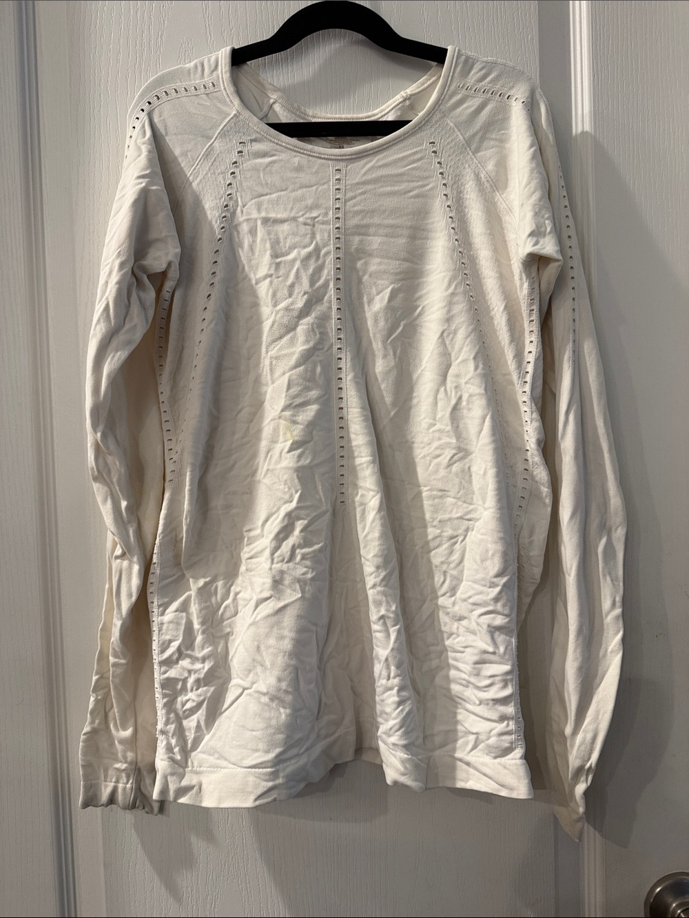 Athleta White Eyelet Long Sleeve Top